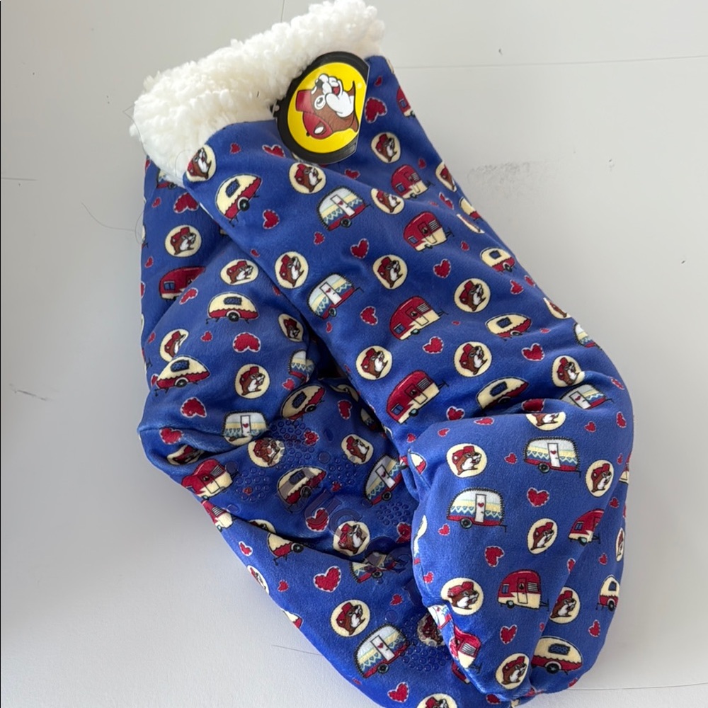 Buc-ee’s happy camper Sherpa slipper sock with gripper